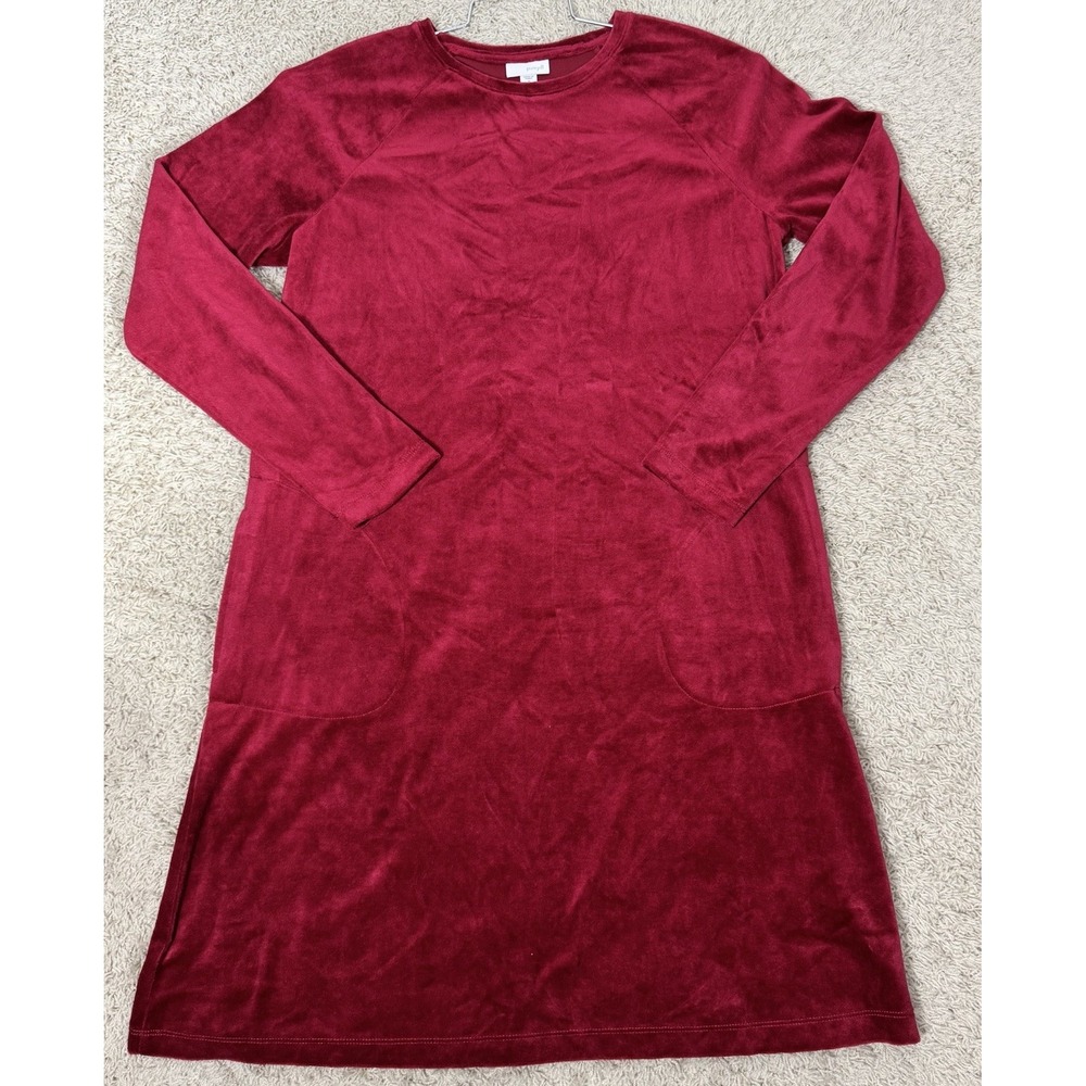 J Jill Purejill Women's Long Sleeve Red Velvet A Line Dress With Pockets Size MT